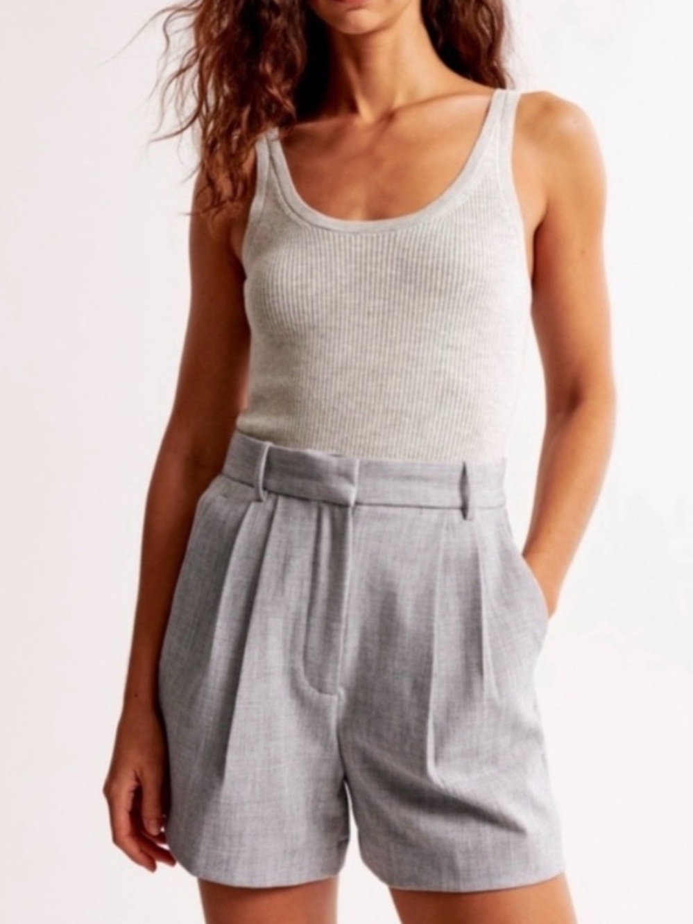 Abercrombie & Fitch Light Gray High-Waist Tailored Shorts